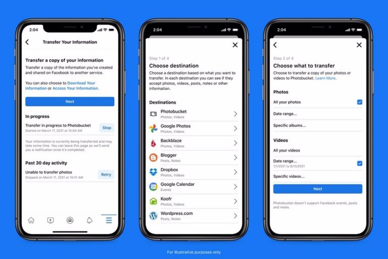 Facebook incorpora Photobucket y el Calendario de Google a su herramienta de transferencia de datos