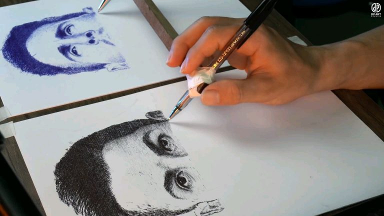 Mira cómo este artista dibujó a Cristiano Ronaldo y a Lionel Messi ¡al mismo tiempo y con una sola mano!