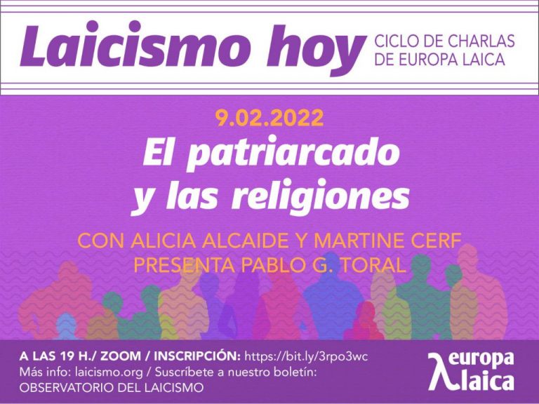 El miércoles 9 de febrero, dentro del ciclo de charlas de Europa Laica, “El patriarcado y las religiones” a cargo de Alicia Alcaide y Martine Cerf