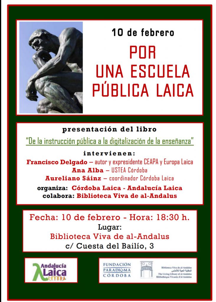 Presentación del libro de Francisco Delgado “De la instrucción pública a la digitalización de la enseñanza” – El Observatorio del laicismo