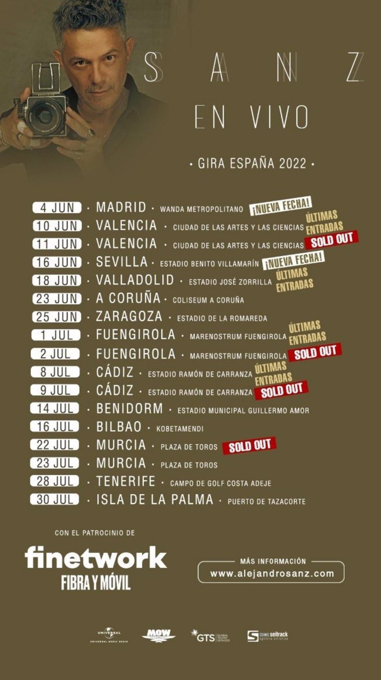 Alejandro Sanz presenta gira en España, con la que recorrerá 13 ciudades en junio y julio, entre ellas Madrid y Sevilla