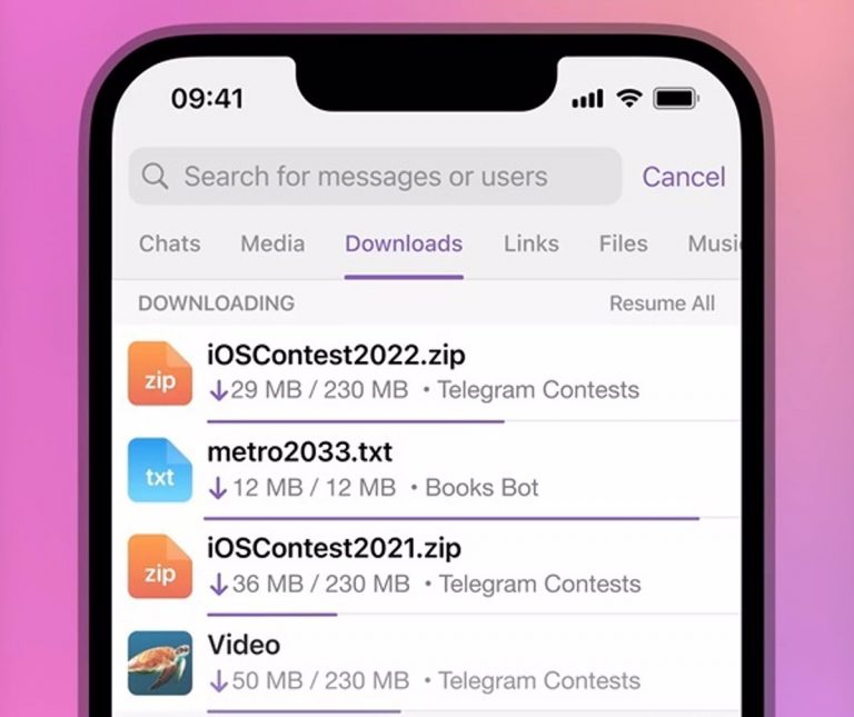 Telegram introduce un gestor de descargas de archivos