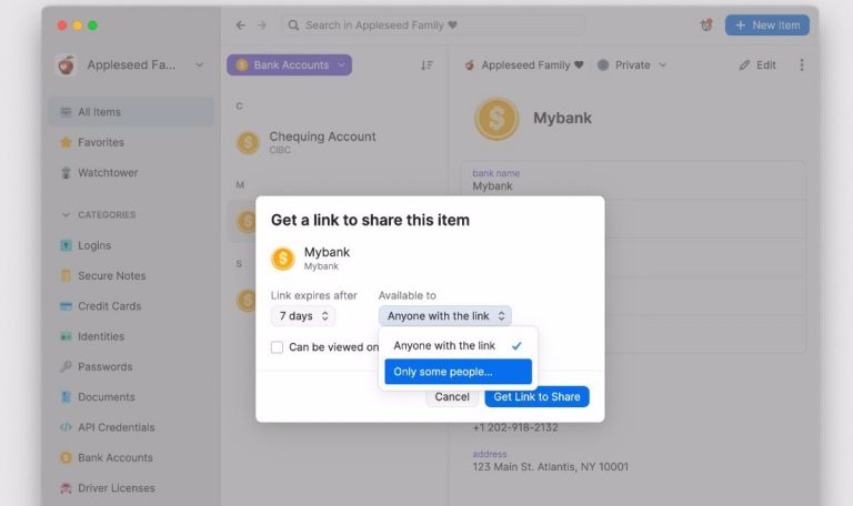 1Password ahora permite compartir documentos de forma segura mediante un enlace de acceso restringido